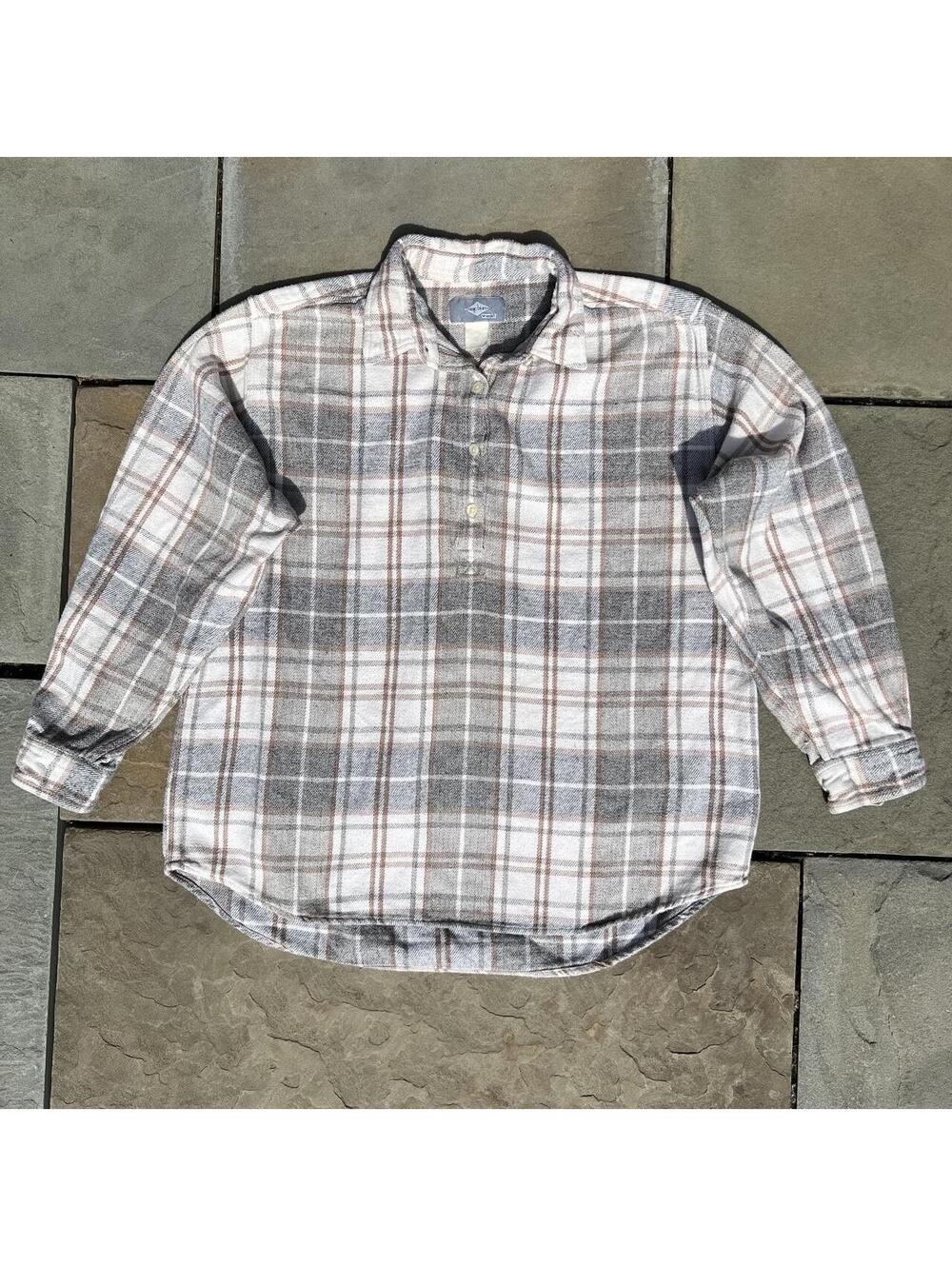 Vintage 90s Brown Cream Plaid Popover Shirt